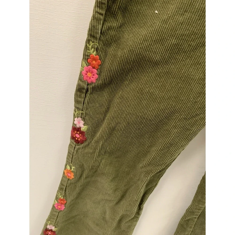 Gymboree Floral Embroidered Y2K Corduroy Green Pants Size 7 Youth‎